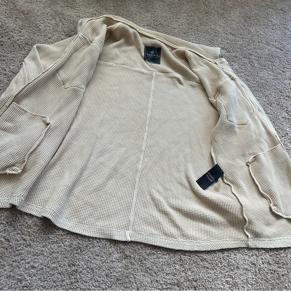 Bagatelle Collection Beige Sand Scout Waffle Knit Long Sleeve Button Down Small - Picture 4 of 14
